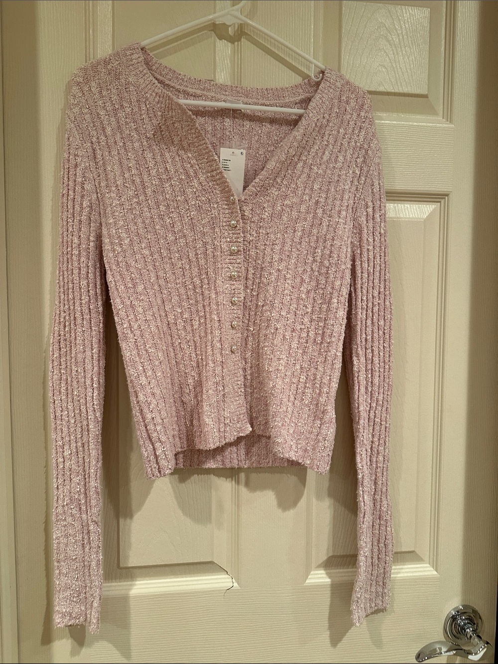 Kimchi Blue Light Pink Ribbed V-Neck Button Cardigan